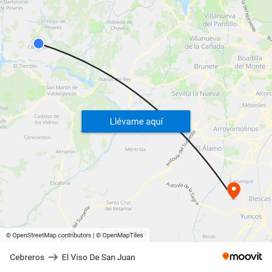 Cebreros to El Viso De San Juan map