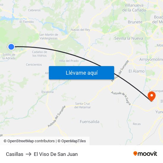 Casillas to El Viso De San Juan map