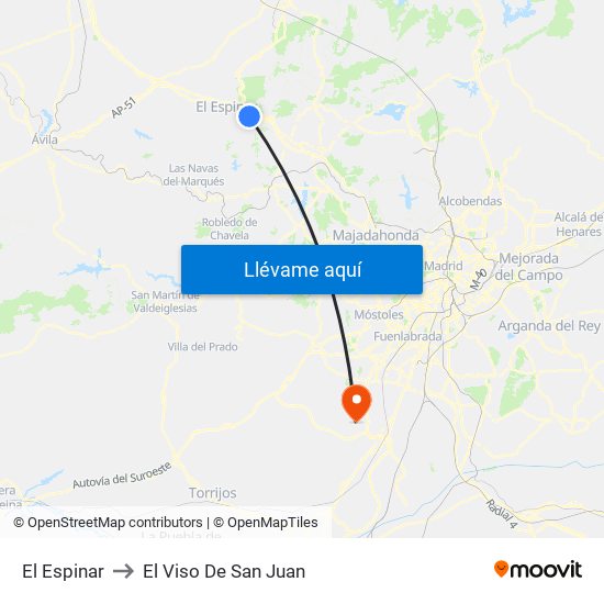 El Espinar to El Viso De San Juan map