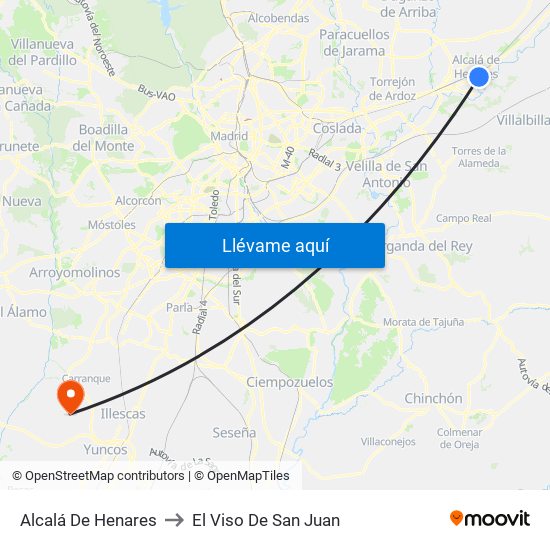 Alcalá De Henares to El Viso De San Juan map