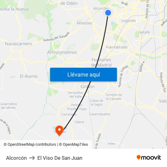Alcorcón to El Viso De San Juan map