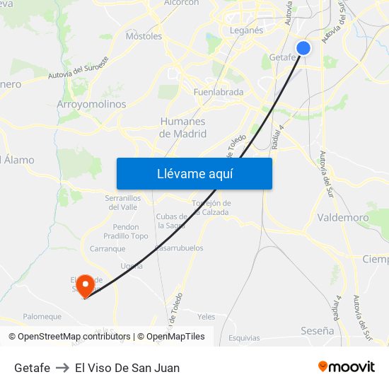 Getafe to El Viso De San Juan map