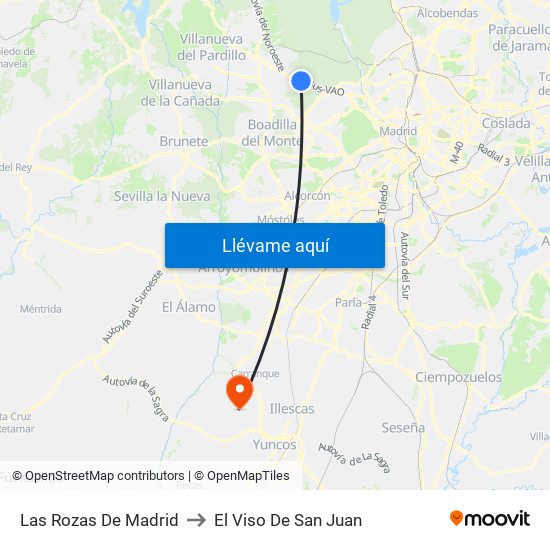 Las Rozas De Madrid to El Viso De San Juan map