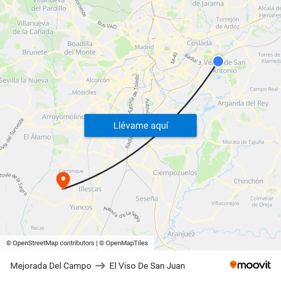 Mejorada Del Campo to El Viso De San Juan map