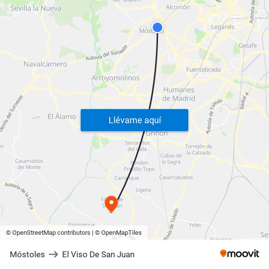 Móstoles to El Viso De San Juan map
