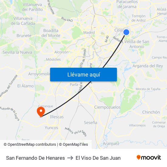 San Fernando De Henares to El Viso De San Juan map