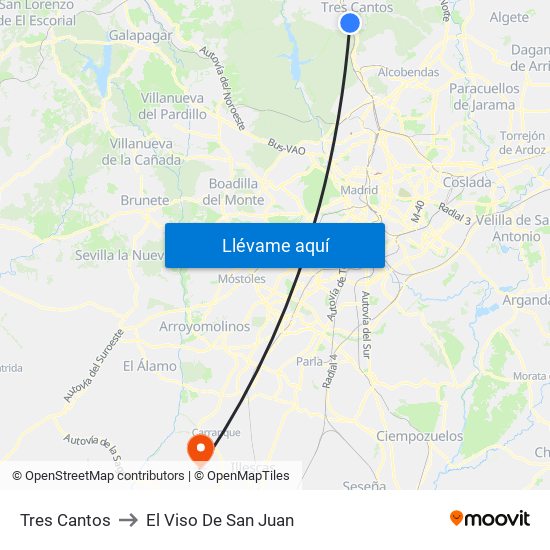 Tres Cantos to El Viso De San Juan map
