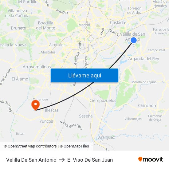Velilla De San Antonio to El Viso De San Juan map