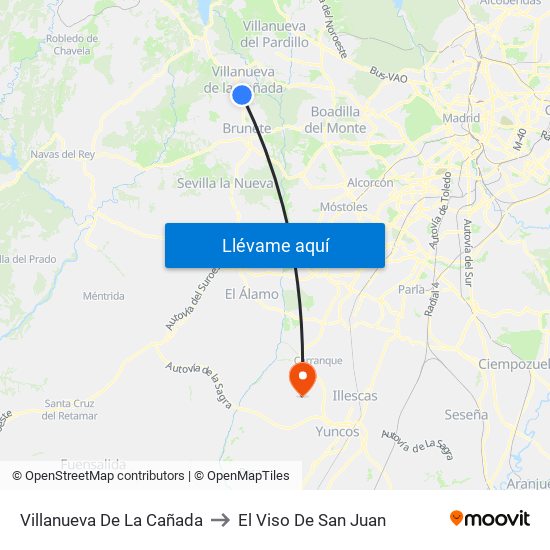 Villanueva De La Cañada to El Viso De San Juan map