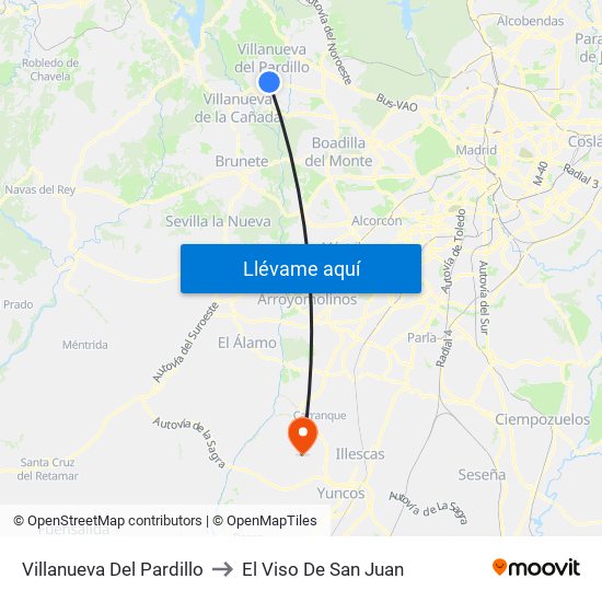 Villanueva Del Pardillo to El Viso De San Juan map