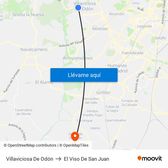 Villaviciosa De Odón to El Viso De San Juan map