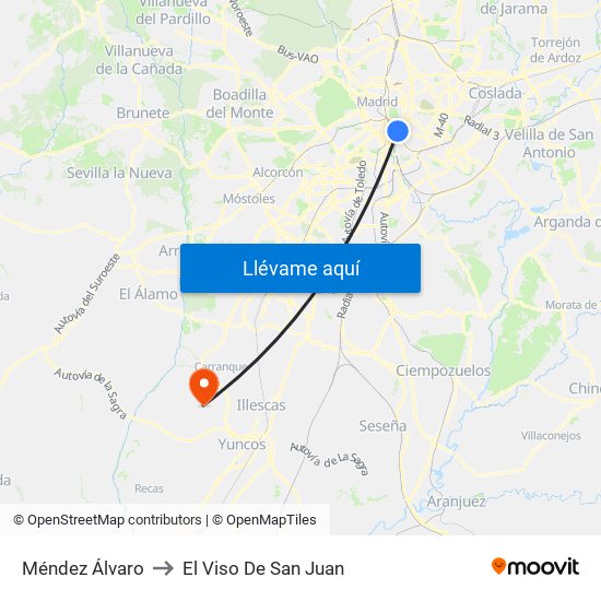 Méndez Álvaro to El Viso De San Juan map