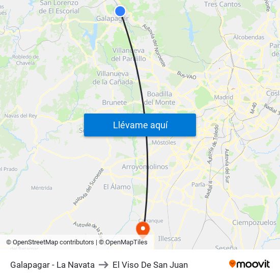 Galapagar - La Navata to El Viso De San Juan map