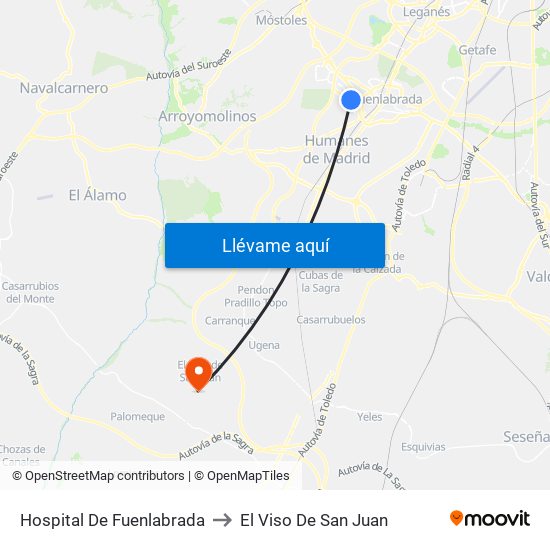 Hospital De Fuenlabrada to El Viso De San Juan map