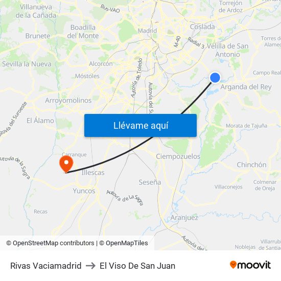 Rivas Vaciamadrid to El Viso De San Juan map