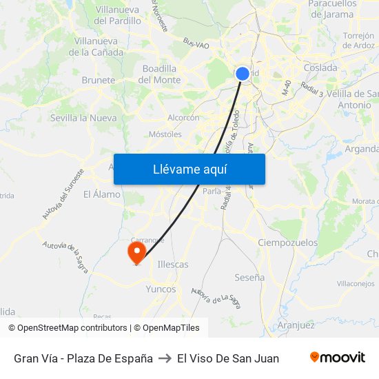 Gran Vía - Plaza De España to El Viso De San Juan map