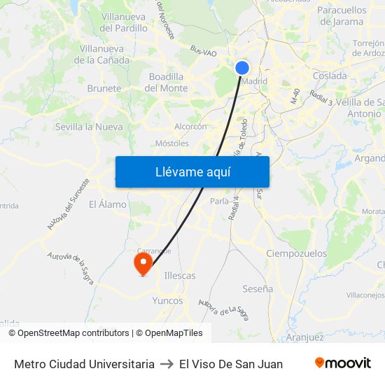 Metro Ciudad Universitaria to El Viso De San Juan map