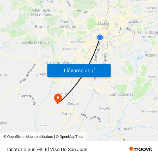 Tanatorio Sur to El Viso De San Juan map
