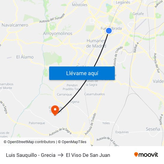 Luis Sauquillo - Grecia to El Viso De San Juan map