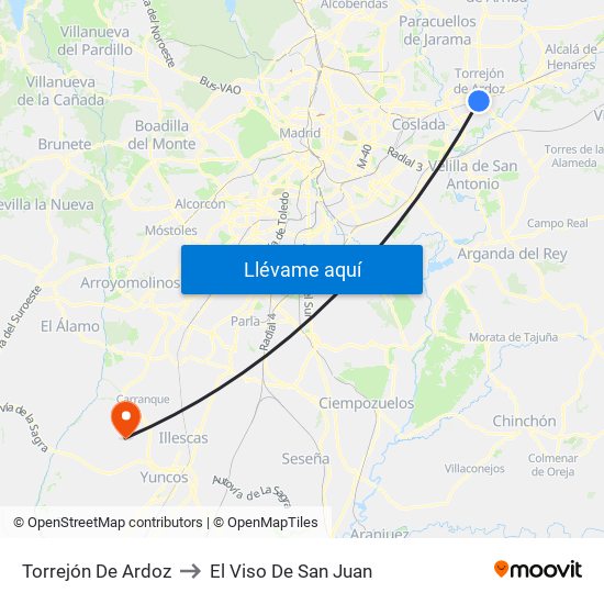 Torrejón De Ardoz to El Viso De San Juan map