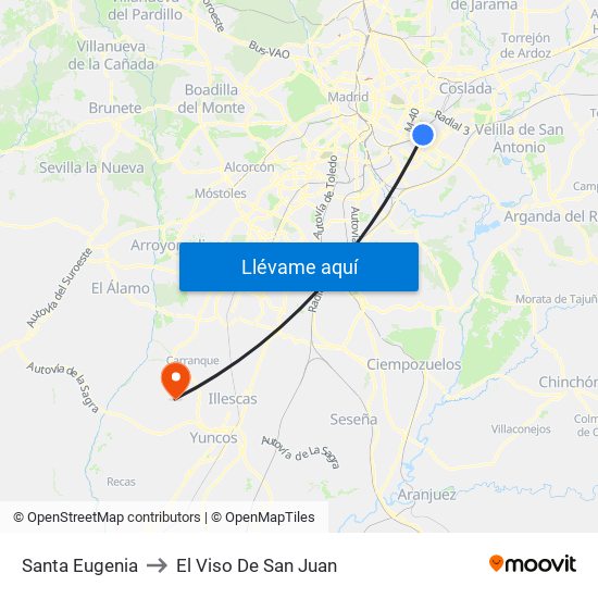 Santa Eugenia to El Viso De San Juan map