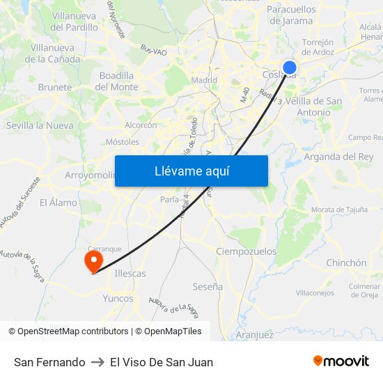 San Fernando to El Viso De San Juan map