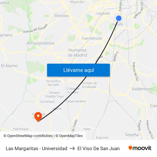 Las Margaritas - Universidad to El Viso De San Juan map