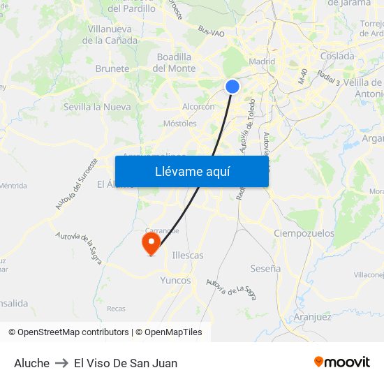 Aluche to El Viso De San Juan map