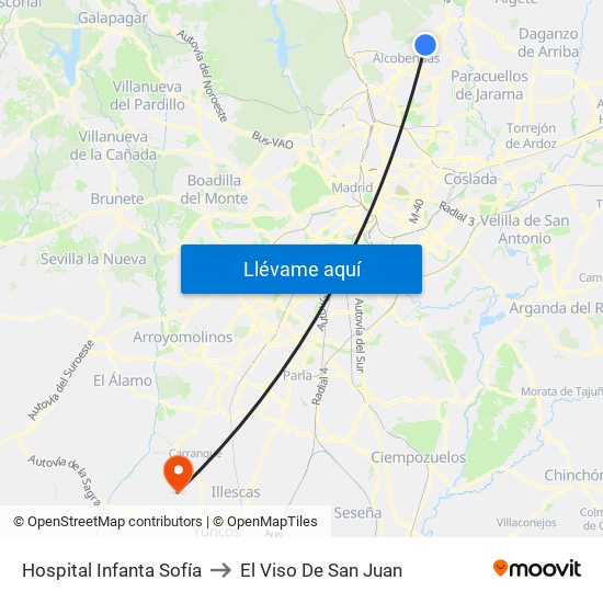 Hospital Infanta Sofía to El Viso De San Juan map