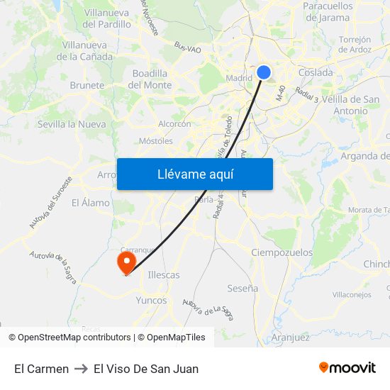 El Carmen to El Viso De San Juan map