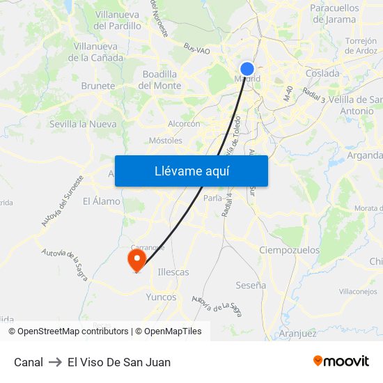 Canal to El Viso De San Juan map