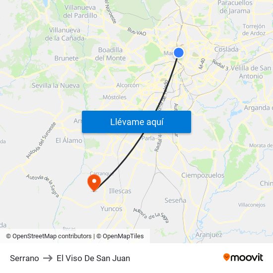 Serrano to El Viso De San Juan map