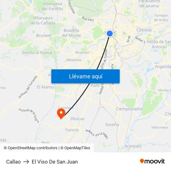 Callao to El Viso De San Juan map