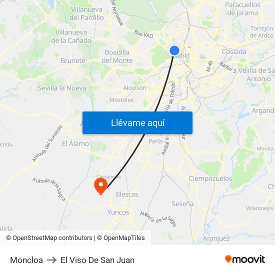 Moncloa to El Viso De San Juan map