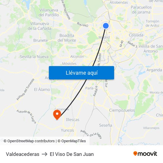 Valdeacederas to El Viso De San Juan map