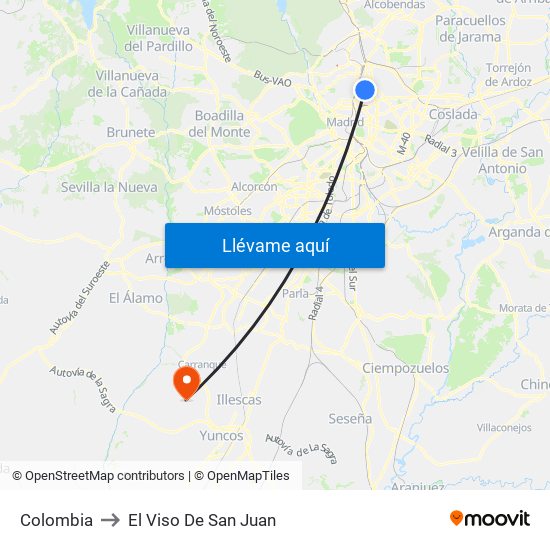 Colombia to El Viso De San Juan map