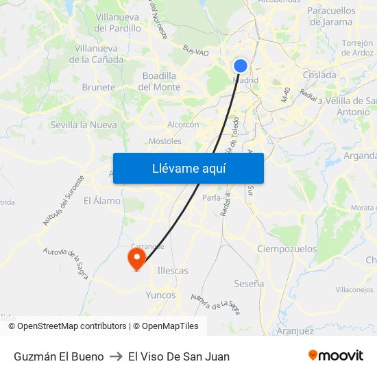 Guzmán El Bueno to El Viso De San Juan map