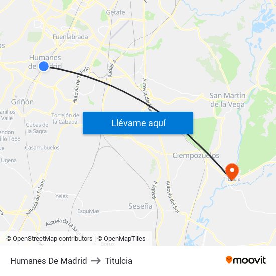 Humanes De Madrid to Titulcia map