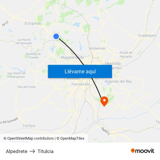 Alpedrete to Titulcia map