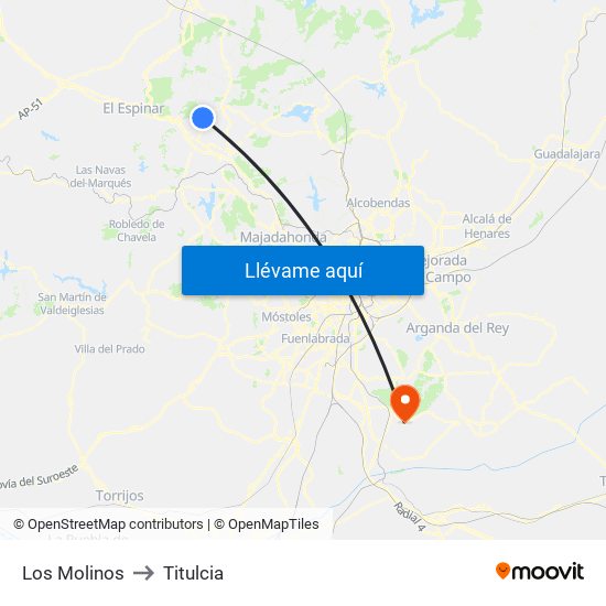 Los Molinos to Titulcia map