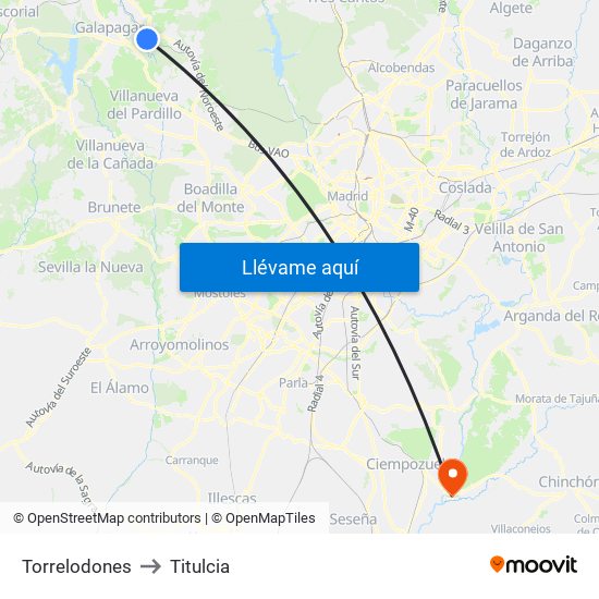 Torrelodones to Titulcia map
