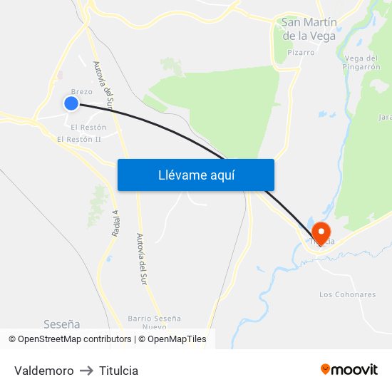 Valdemoro to Titulcia map
