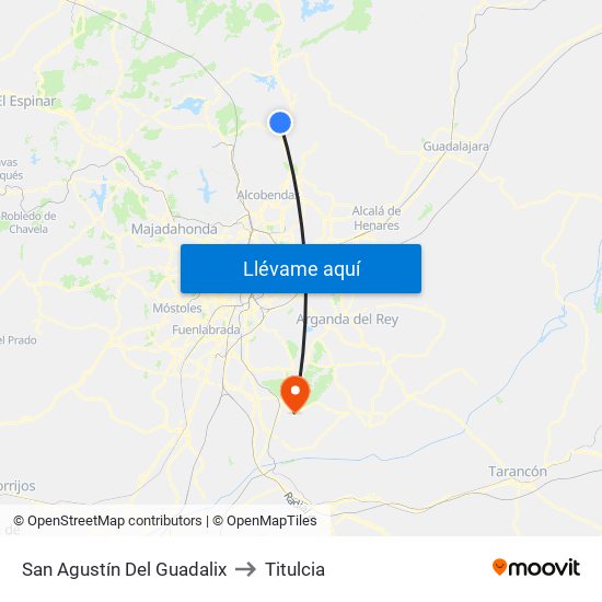 San Agustín Del Guadalix to Titulcia map