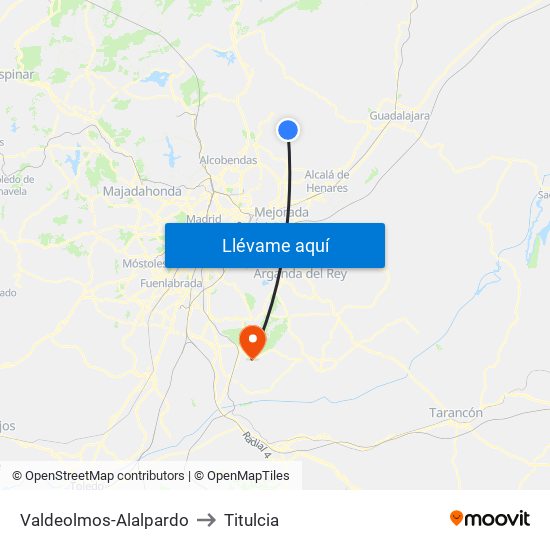Valdeolmos-Alalpardo to Titulcia map