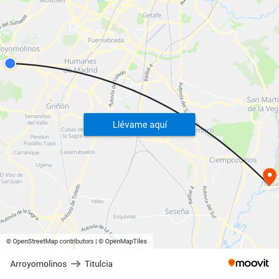 Arroyomolinos to Titulcia map