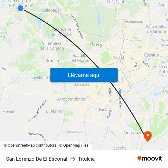 San Lorenzo De El Escorial to Titulcia map