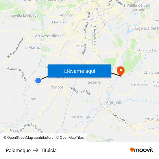 Palomeque to Titulcia map