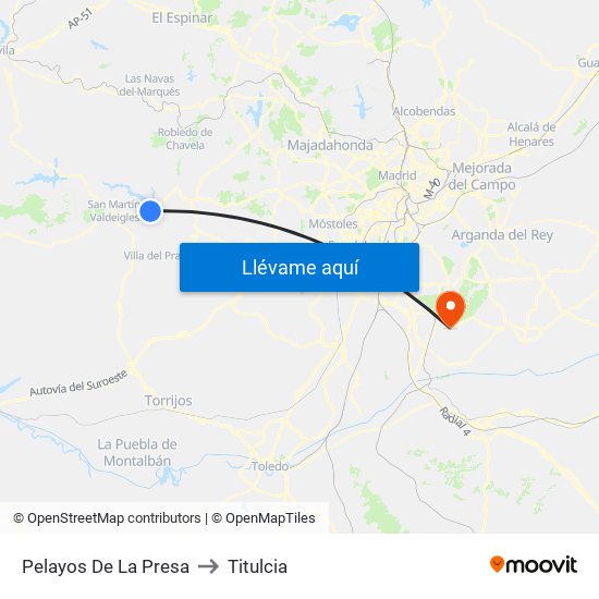 Pelayos De La Presa to Titulcia map
