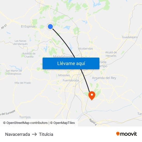 Navacerrada to Titulcia map