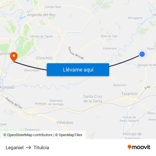 Leganiel to Titulcia map